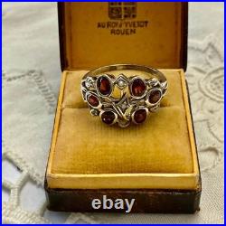 Ancienne Bague Argent Massif Grenat Et Perle Fine Poinçon