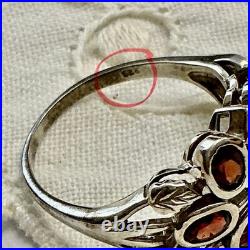 Ancienne Bague Argent Massif Grenat Et Perle Fine Poinçon