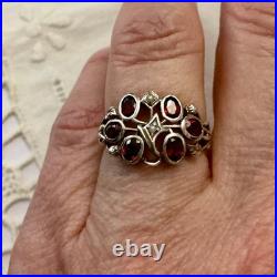 Ancienne Bague Argent Massif Grenat Et Perle Fine Poinçon