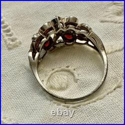 Ancienne Bague Argent Massif Grenat Et Perle Fine Poinçon