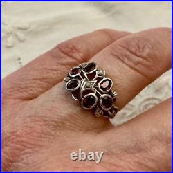 Ancienne Bague Argent Massif Grenat Et Perle Fine Poinçon