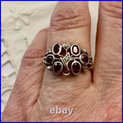 Ancienne Bague Argent Massif Grenat Et Perle Fine Poinçon