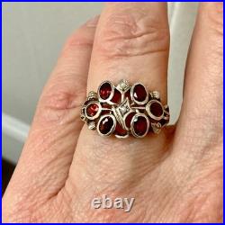 Ancienne Bague Argent Massif Grenat Et Perle Fine Poinçon
