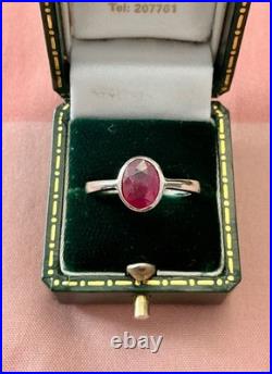 Ancienne Bague Argent Massif Rubis Solitaire Poinçon Beau Design