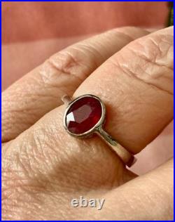 Ancienne Bague Argent Massif Rubis Solitaire Poinçon Beau Design