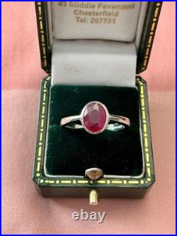 Ancienne Bague Argent Massif Rubis Solitaire Poinçon Beau Design