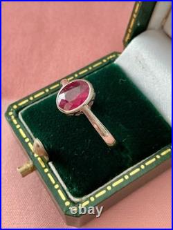Ancienne Bague Argent Massif Rubis Solitaire Poinçon Beau Design
