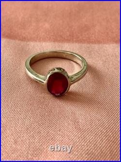Ancienne Bague Argent Massif Rubis Solitaire Poinçon Beau Design