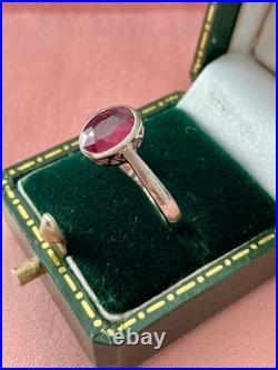 Ancienne Bague Argent Massif Rubis Solitaire Poinçon Beau Design