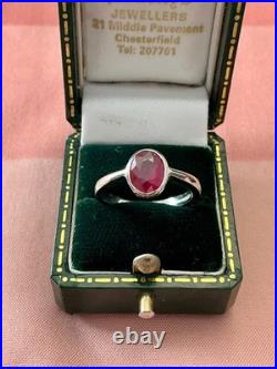 Ancienne Bague Argent Massif Rubis Solitaire Poinçon Beau Design