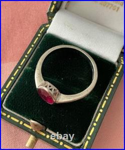 Ancienne Bague Argent Massif Rubis Solitaire Poinçon Beau Design