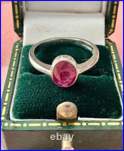 Ancienne Bague Argent Massif Rubis Solitaire Poinçon Beau Design