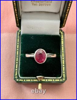 Ancienne Bague Argent Massif Rubis Solitaire Poinçon Beau Design