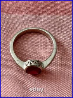 Ancienne Bague Argent Massif Rubis Solitaire Poinçon Beau Design
