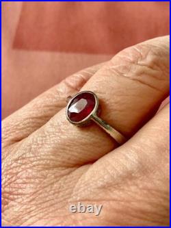 Ancienne Bague Argent Massif Rubis Solitaire Poinçon Beau Design