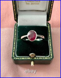 Ancienne Bague Argent Massif Rubis Solitaire Poinçon Beau Design
