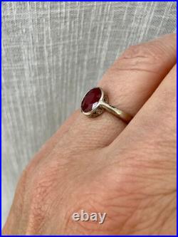 Ancienne Bague Argent Massif Rubis Solitaire Poinçon Beau Design