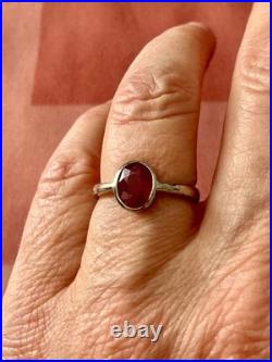 Ancienne Bague Argent Massif Rubis Solitaire Poinçon Beau Design