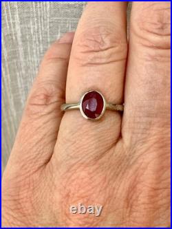 Ancienne Bague Argent Massif Rubis Solitaire Poinçon Beau Design