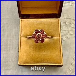 Ancienne Bague Fleur Argent Massif Vermeil Grenat Poinçon