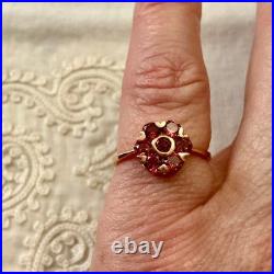 Ancienne Bague Fleur Argent Massif Vermeil Grenat Poinçon