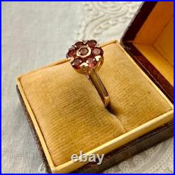 Ancienne Bague Fleur Argent Massif Vermeil Grenat Poinçon