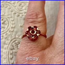 Ancienne Bague Fleur Argent Massif Vermeil Grenat Poinçon