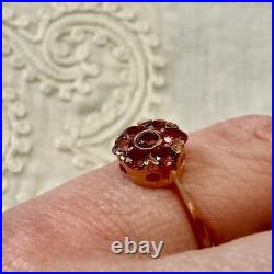 Ancienne Bague Fleur Argent Massif Vermeil Grenat Poinçon