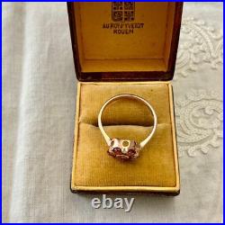 Ancienne Bague Fleur Argent Massif Vermeil Grenat Poinçon