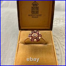 Ancienne Bague Fleur Argent Massif Vermeil Grenat Poinçon