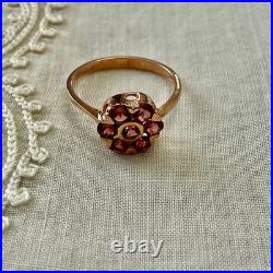 Ancienne Bague Fleur Argent Massif Vermeil Grenat Poinçon