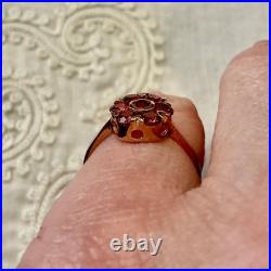 Ancienne Bague Fleur Argent Massif Vermeil Grenat Poinçon