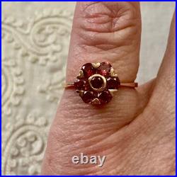 Ancienne Bague Fleur Argent Massif Vermeil Grenat Poinçon