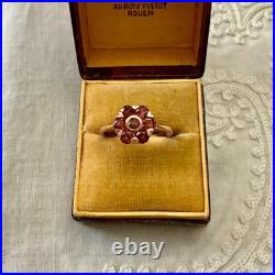 Ancienne Bague Fleur Argent Massif Vermeil Grenat Poinçon