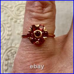 Ancienne Bague Fleur Argent Massif Vermeil Grenat Poinçon