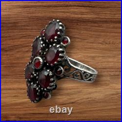 Ancienne Bague Marquise grenats Argent ancienne vintage XIXe siècle Poinçonné