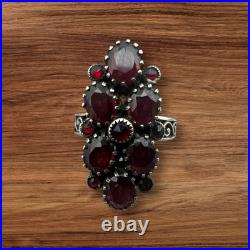 Ancienne Bague Marquise grenats Argent ancienne vintage XIXe siècle Poinçonné