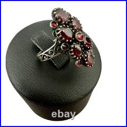 Ancienne Bague Marquise grenats Argent ancienne vintage XIXe siècle Poinçonné