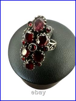 Ancienne Bague Marquise grenats Argent ancienne vintage XIXe siècle Poinçonné