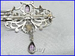 Ancienne Broche Argent Massif Poinçon Sanglier 10 Pierres Améthyste Bijoux