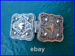 Ancienne boîte argent massif poinçon Lion anglais antique silver box décor coeur