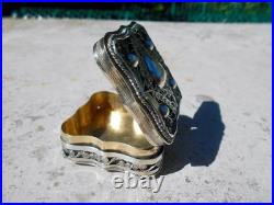 Ancienne boîte argent massif poinçon Lion anglais antique silver box décor coeur
