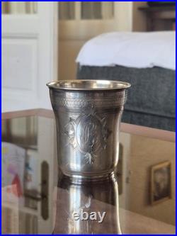 Ancienne timbale de baptême en argent massif français Poinçon Minerve 59 g
