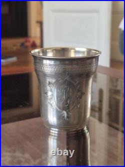 Ancienne timbale de baptême en argent massif français Poinçon Minerve 59 g