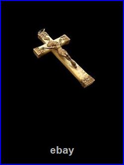 Antique Grande Croix Nacre Argent Massif Pendentif 19E Unisexe Poinçon Sanglier