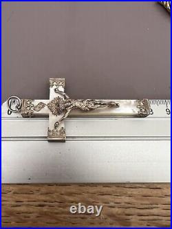 Antique Grande Croix Nacre Argent Massif Pendentif 19E Unisexe Poinçon Sanglier