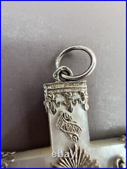Antique Grande Croix Nacre Argent Massif Pendentif 19E Unisexe Poinçon Sanglier