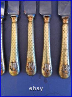 Argent massif et vermeil rare 11 couteaux à dessert poinçon Minerve XIX