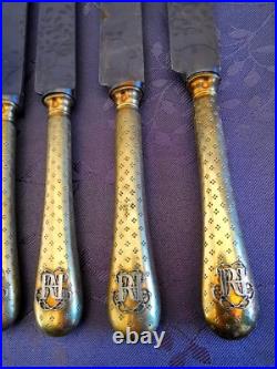 Argent massif et vermeil rare 11 couteaux à dessert poinçon Minerve XIX