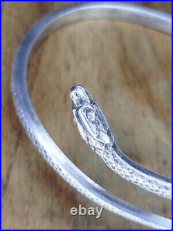 Art Déco Bracelet jonc argent massif Serpent Poinçon crabe 1930